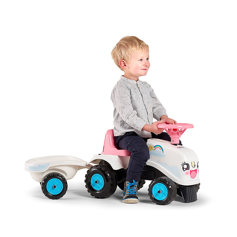 Falk Rainbow Farm Ride-On and Push-Along tractor with trailer and stickers ...