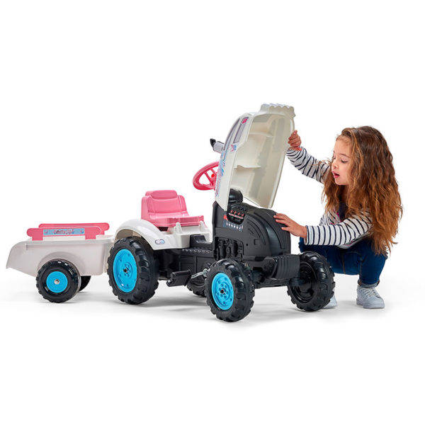 Spielendes Kind mit Traktor mit Pedalen Butterfly Farmer Falk Toys 2042AB