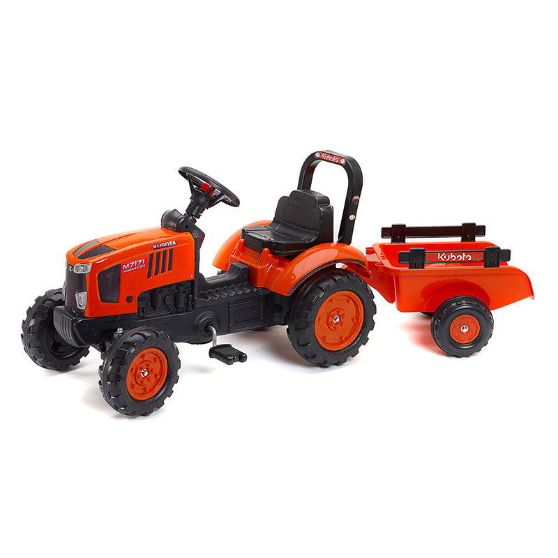 Falk Kubota Push-Along Orange Tractor with Trailer Accessories and 2 Set of Decals 