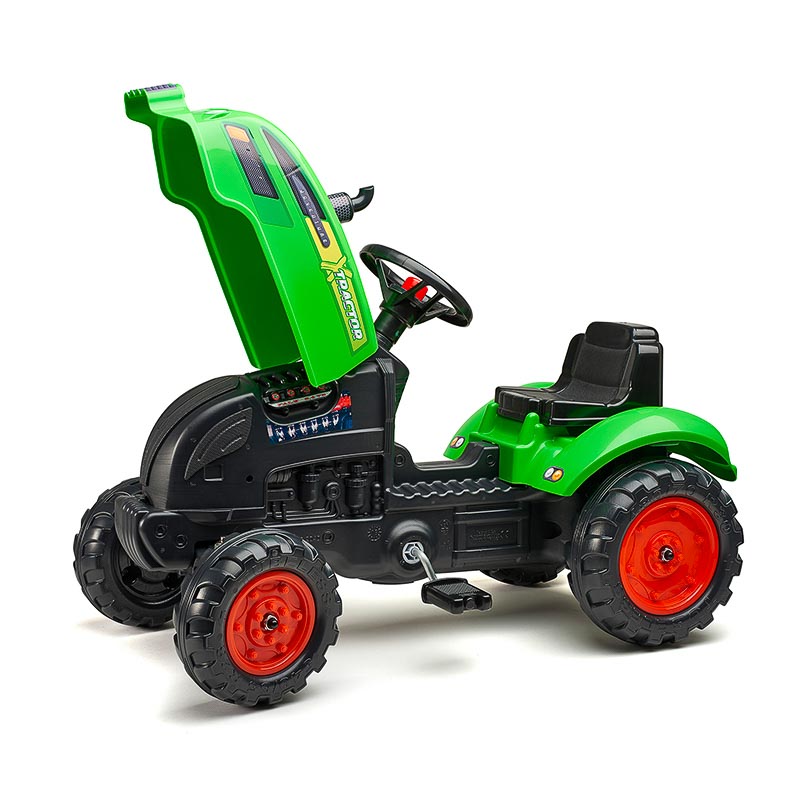 Trettraktor X-Tractor grün mit Motorhaube zum Öffnen und Anhänger | FALK -  Toys that rolls