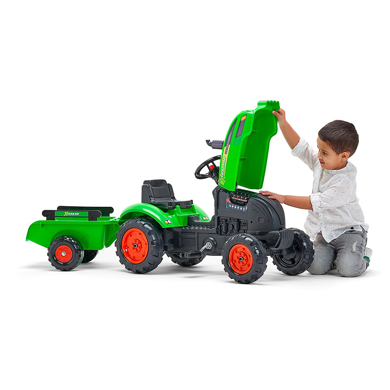 Tracteur Pour Enfant à Pédales Avec Capot Ouvrant Et Remorque X