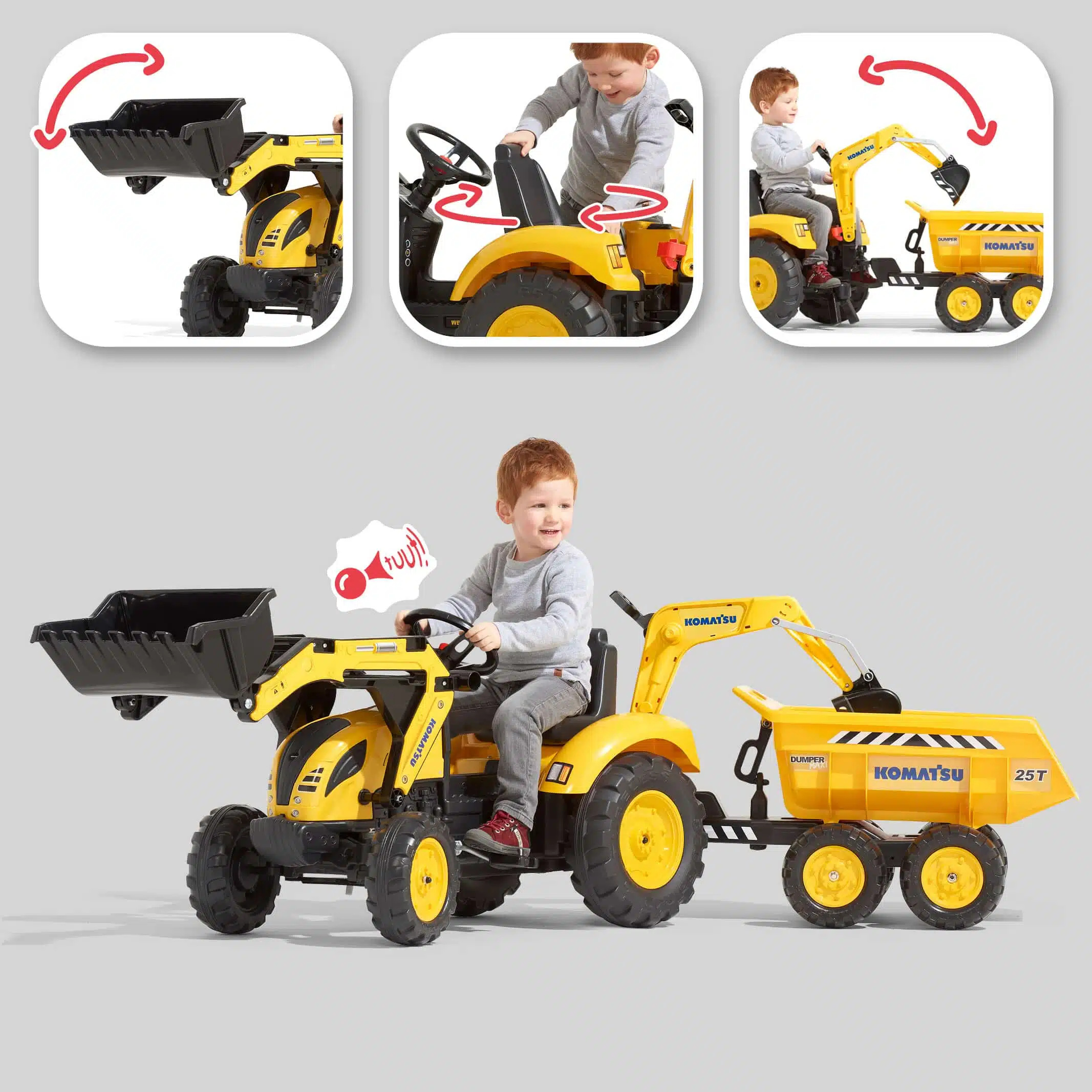 Fonctions - Enfant sur Maxi tractopelle Komatsu