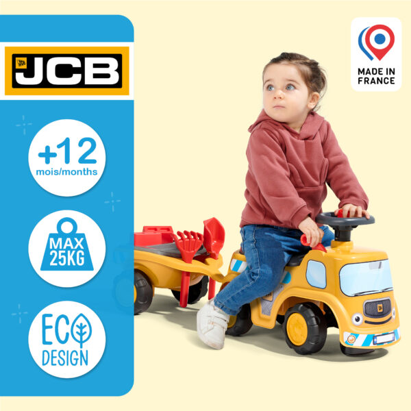 Enfant sur porteur camion JCB