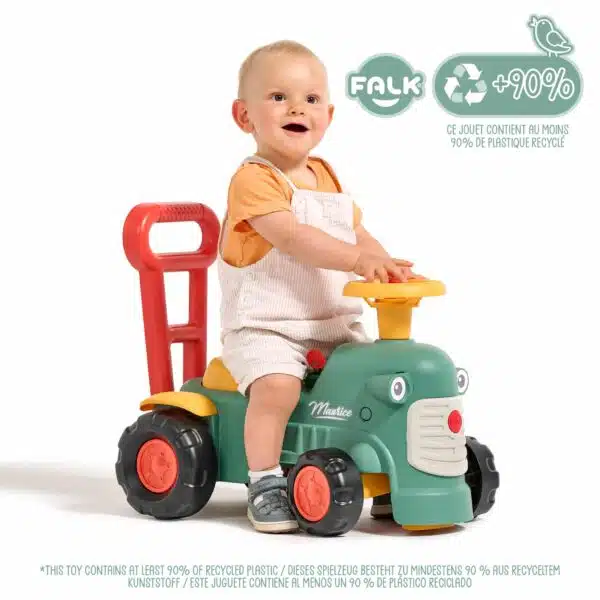 Portador Vintage Tractor Fendt Para Bebés + Barra De Ayuda Para Caminar - De 12 Meses, 90% Plástico Reciclado, Hecho En Francia