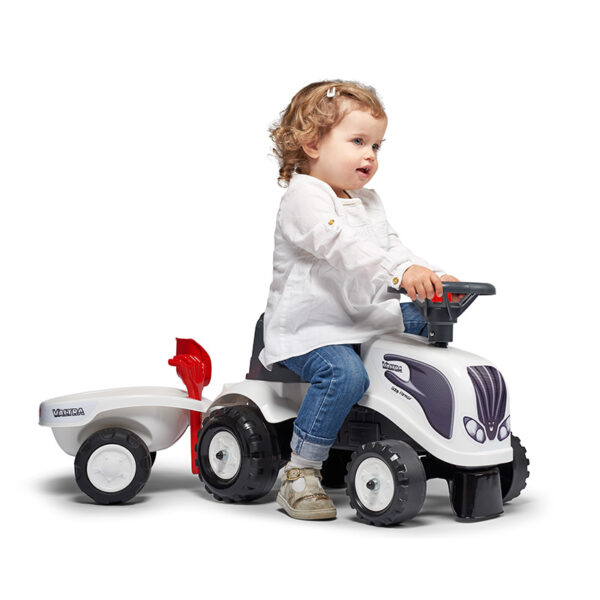 Baby Valtra ride-on tractor with trailer, rake & shovel - Image 2