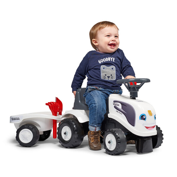 Baby Valtra ride-on tractor with trailer, rake & shovel - Image 3