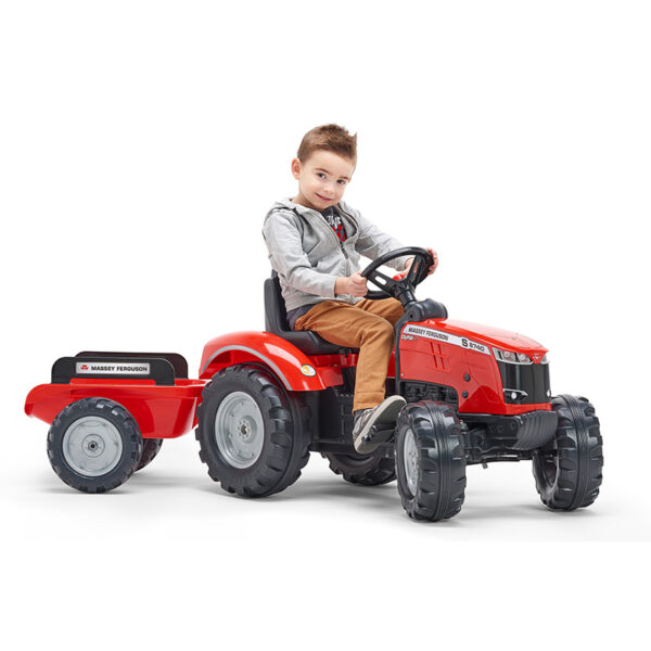 Kid playing with Pedal tractor Massey Ferguson red 4010AB