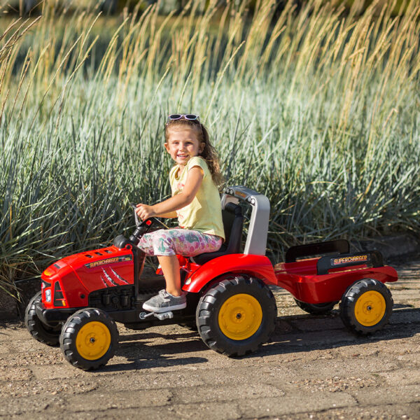 Red Supercharger pedal tractor with opening bonnet and trailer included - Image 6