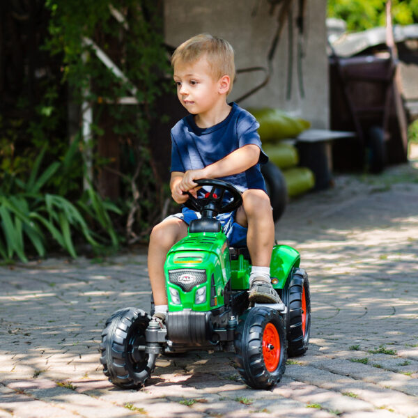 Green Supercharger pedal tractor with opening bonnet and trailer - Image 5