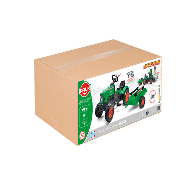 Green Supercharger pedal tractor with opening bonnet and trailer - Image 7