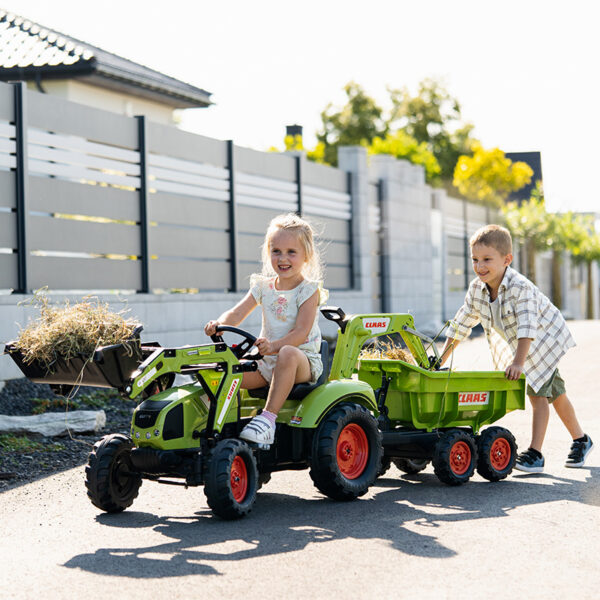 Enfants avec Tractopelle Claas avec excavatrice et remorque basculante Maxi