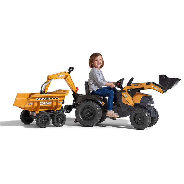 Kid playing with Backhoe loader Case Construction Falk Toys 997W