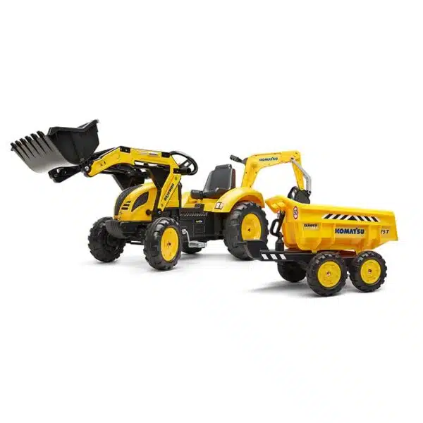 Tractopelle à Pédales FALK Case CE – 3-7 Ans – Pelle Frontale + Excavatrice + Remorque Basculante – Made In France