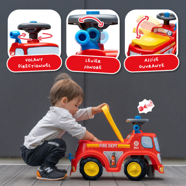 Enfant avec Porteur camion pompier